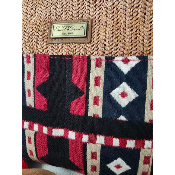 New Sun N Sand Red Aztec Rattan Crossbody PURSE Hobo Long Strap - Picture 2 of 10